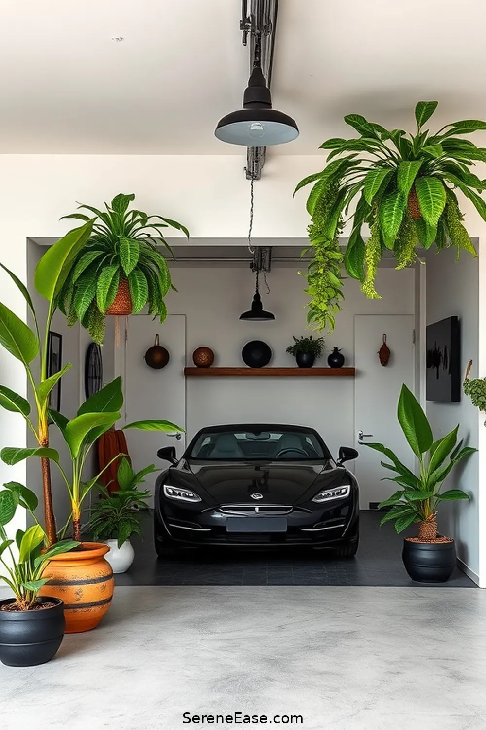 21 Ways to Achieve Monochromatic Garage Mid-Century Modern Style 15 Integrate Natural Elements With Plants for 21 Ways to Achieve Monochromatic Garage Mid-Century Modern Style