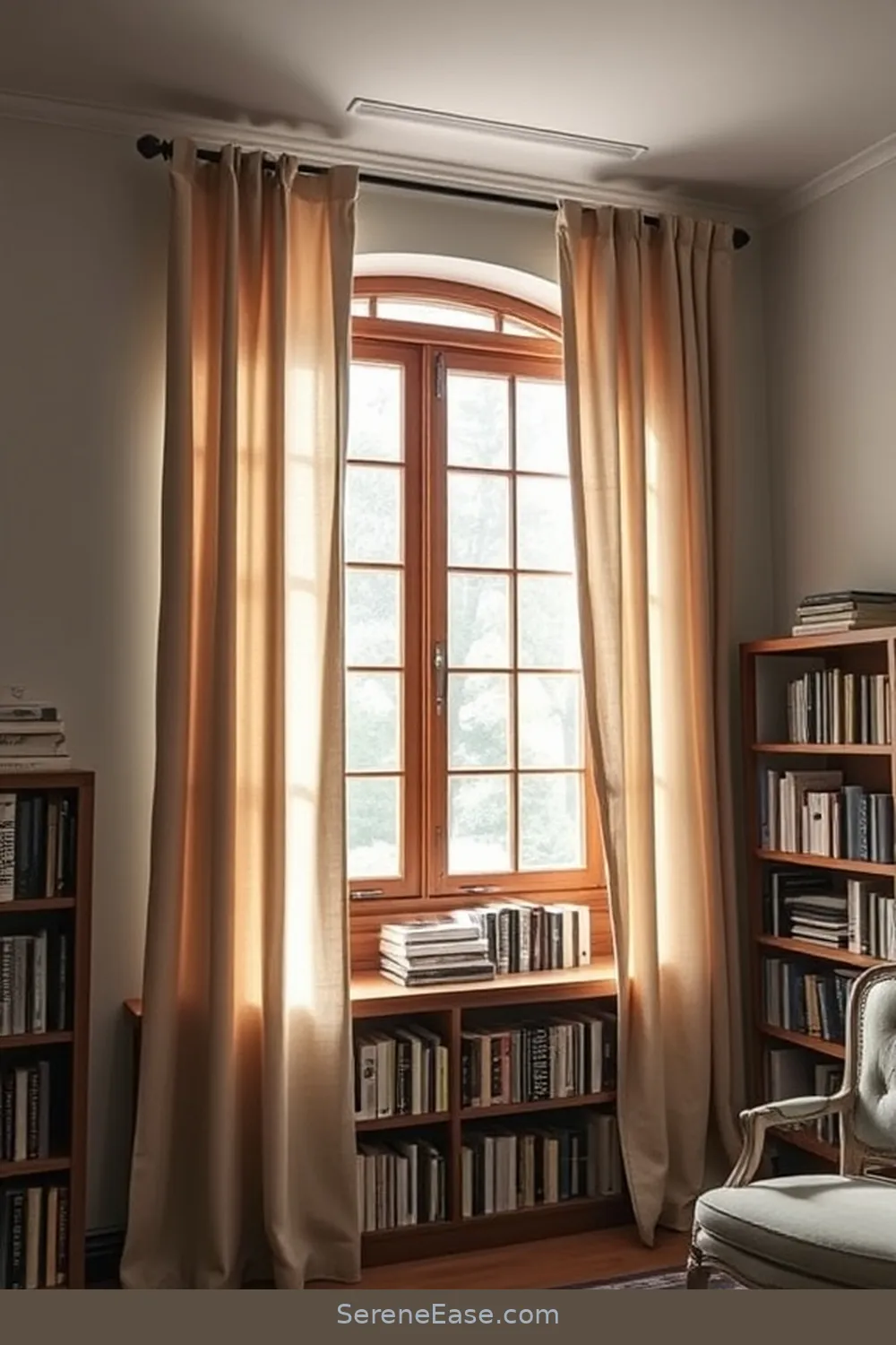 21 Ways to Achieve Monochromatic Rustic Style in Your Library 19 Choose Simple Window Treatments for 21 Ways to Achieve Monochromatic Rustic Style in Your Library