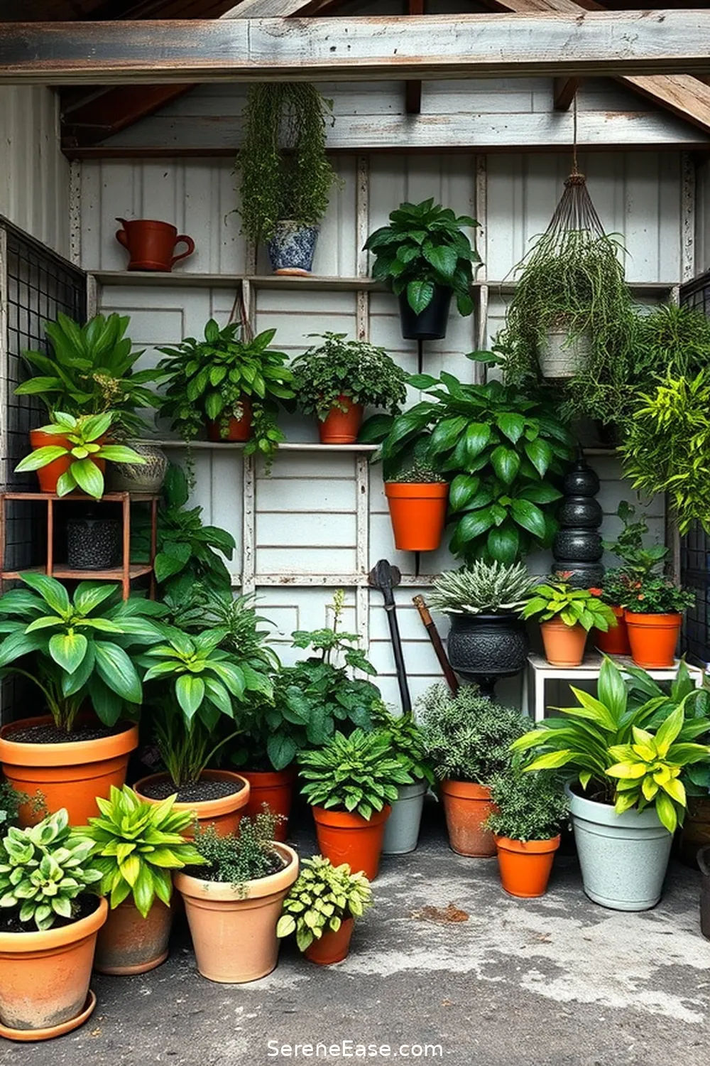21 Ways to Achieve a Black and White Rustic Garage Style 16 Add Potted Plants for a Touch of Green for 21 Ways to Achieve a Black and White Rustic Garage Style
