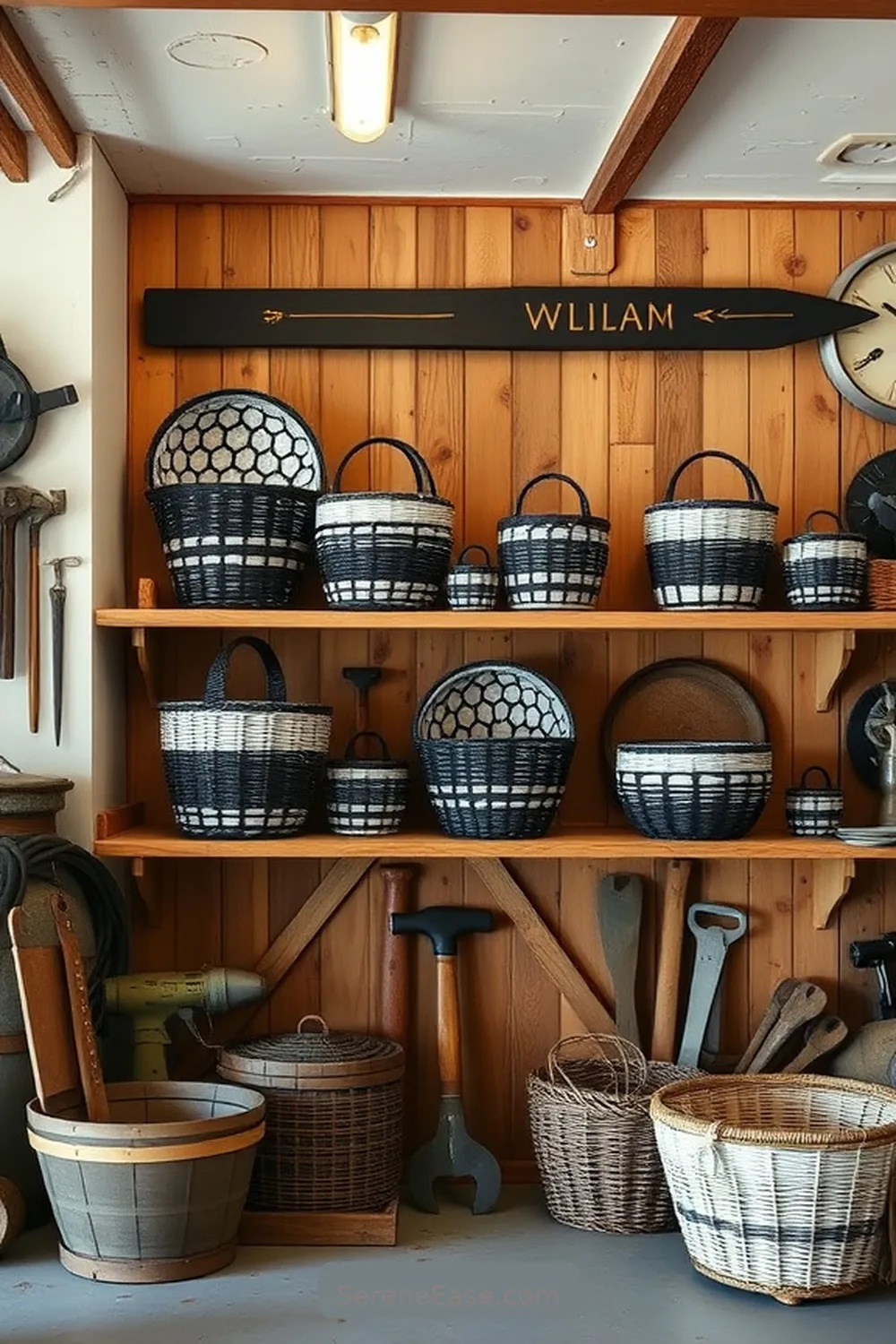21 Ways to Achieve a Black and White Rustic Garage Style 17 Choose Stylish Baskets for Storage for 21 Ways to Achieve a Black and White Rustic Garage Style