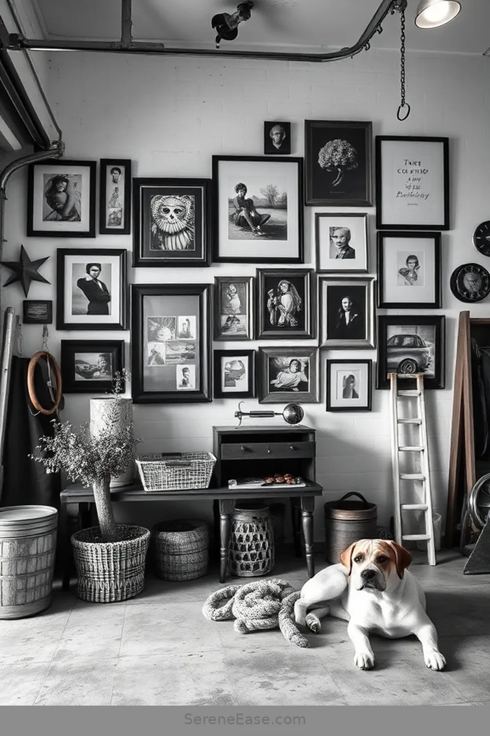 21 Ways to Achieve a Black and White Rustic Garage Style 19 Create a Black and White Gallery Wall for 21 Ways to Achieve a Black and White Rustic Garage Style