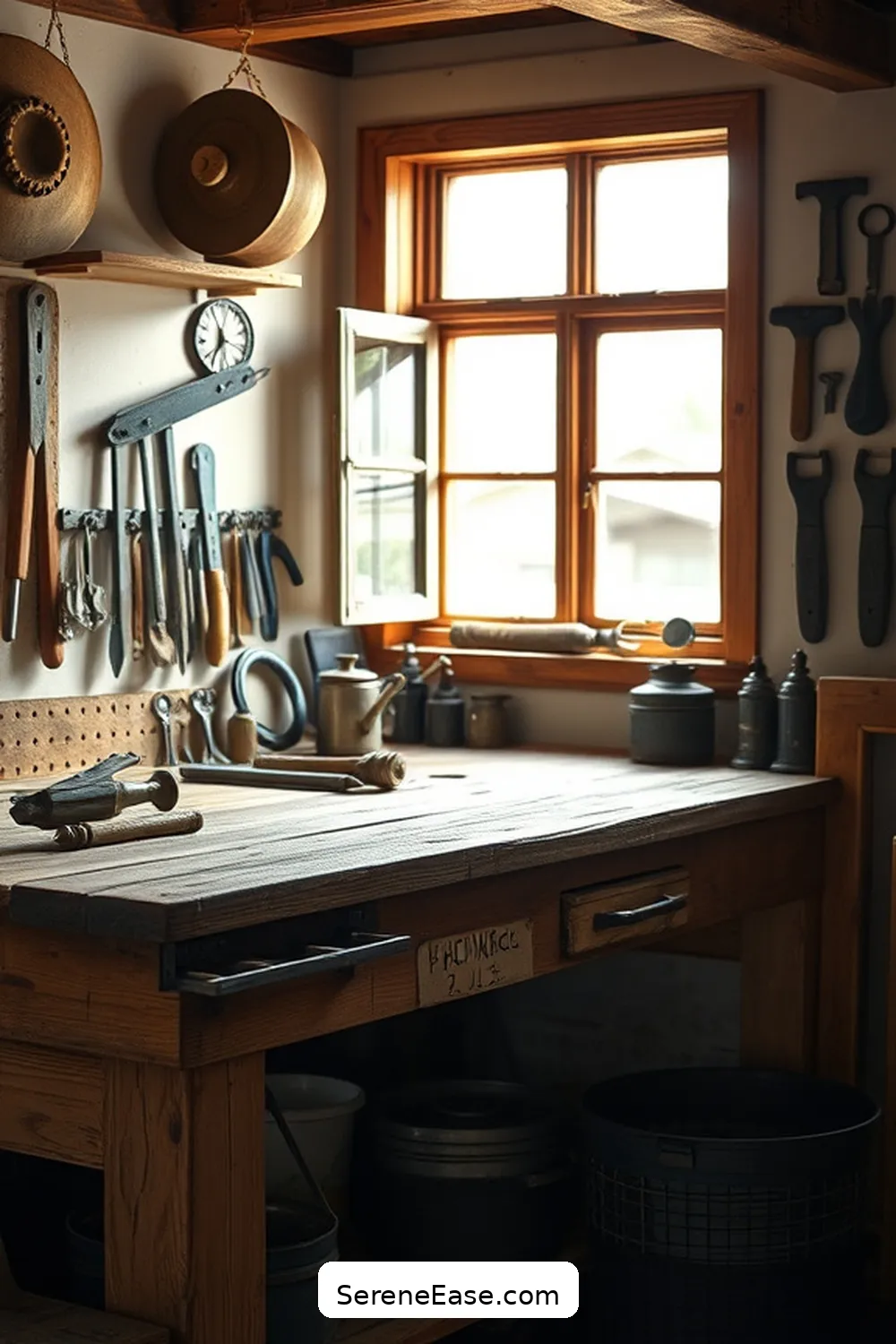 21 Ways to Achieve a Black and White Rustic Garage Style 14 Create a Workbench With Character for 21 Ways to Achieve a Black and White Rustic Garage Style
