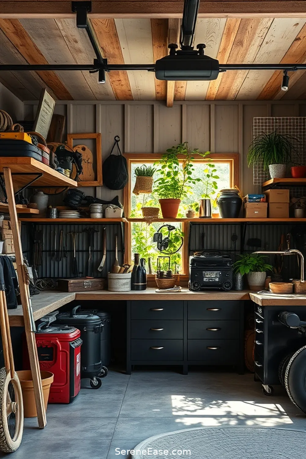 21 Ways to Achieve a Black and White Rustic Garage Style 12 Implement Open Shelving for 21 Ways to Achieve a Black and White Rustic Garage Style