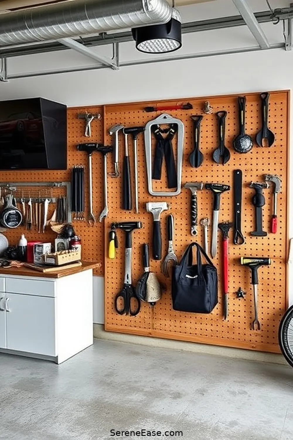 21 Ways to Achieve a Black and White Rustic Garage Style 15 Install a Pegboard for Tools for 21 Ways to Achieve a Black and White Rustic Garage Style