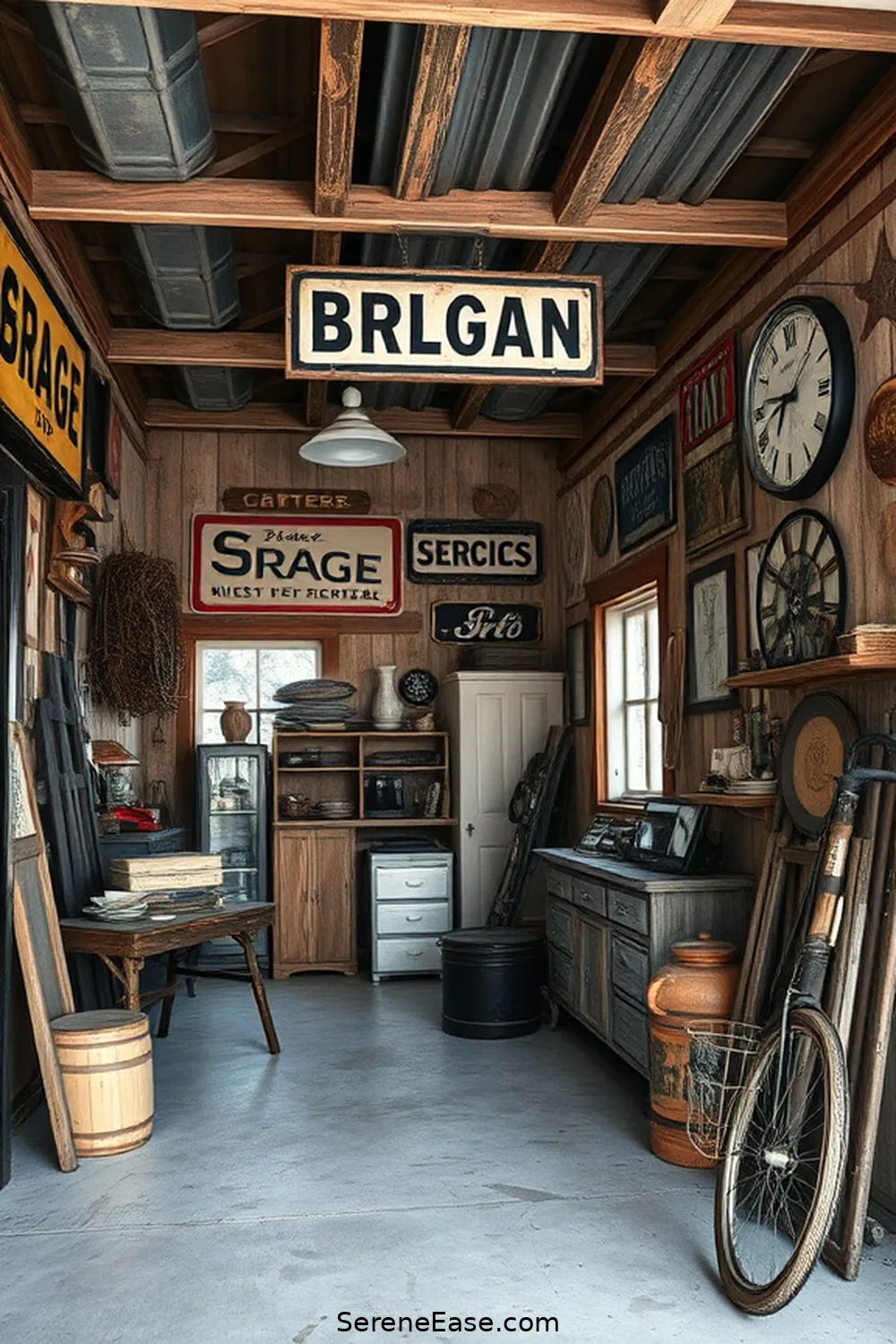 21 Ways to Achieve a Black and White Rustic Garage Style 20 Use Vintage Signs as Decor for 21 Ways to Achieve a Black and White Rustic Garage Style