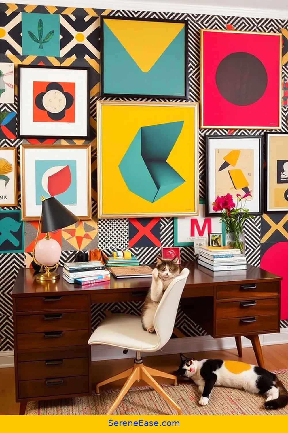 21 Ways to Achieve a Bold and Bright Mid-Century Modern Home Office Style 7 Create a Statement Wall for 21 Ways to Achieve a Bold and Bright Mid-Century Modern Home Office Style