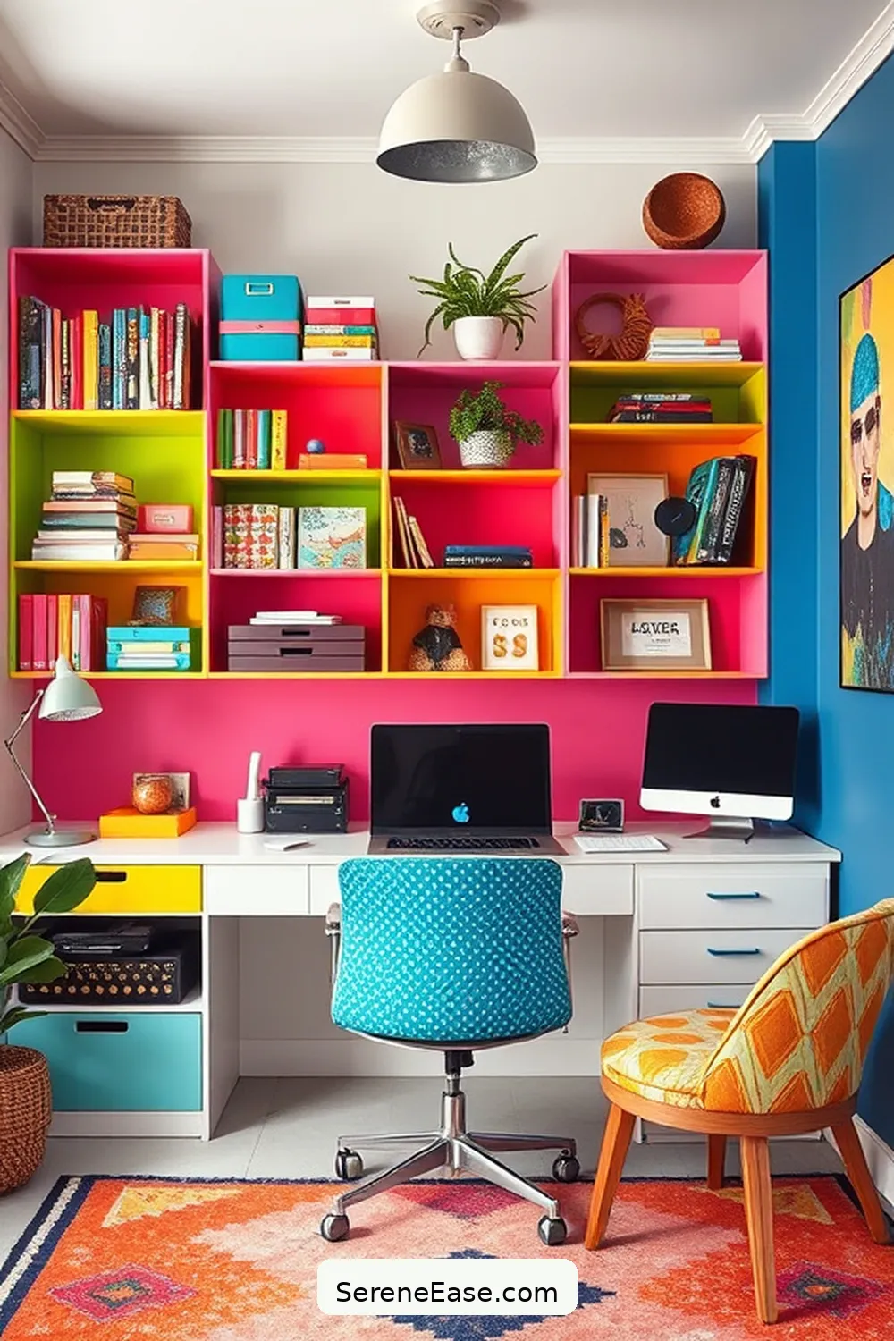 21 Ways to Achieve a Bold and Bright Mid-Century Modern Home Office Style 16 Implement Creative Storage Solutions for 21 Ways to Achieve a Bold and Bright Mid-Century Modern Home Office Style