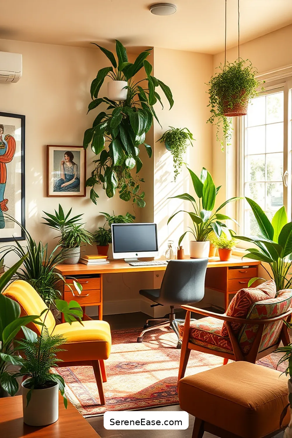 21 Ways to Achieve a Bold and Bright Mid-Century Modern Home Office Style 9 Incorporate Plants and Greenery for 21 Ways to Achieve a Bold and Bright Mid-Century Modern Home Office Style