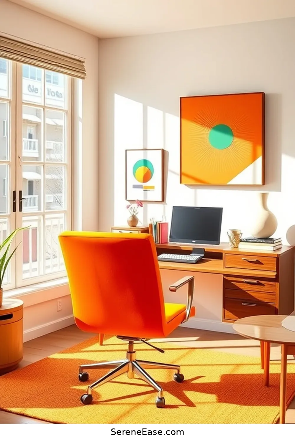 21 Ways to Achieve a Bold and Bright Mid-Century Modern Home Office Style 20 Incorporate a Stylish Desk Chair for 21 Ways to Achieve a Bold and Bright Mid-Century Modern Home Office Style