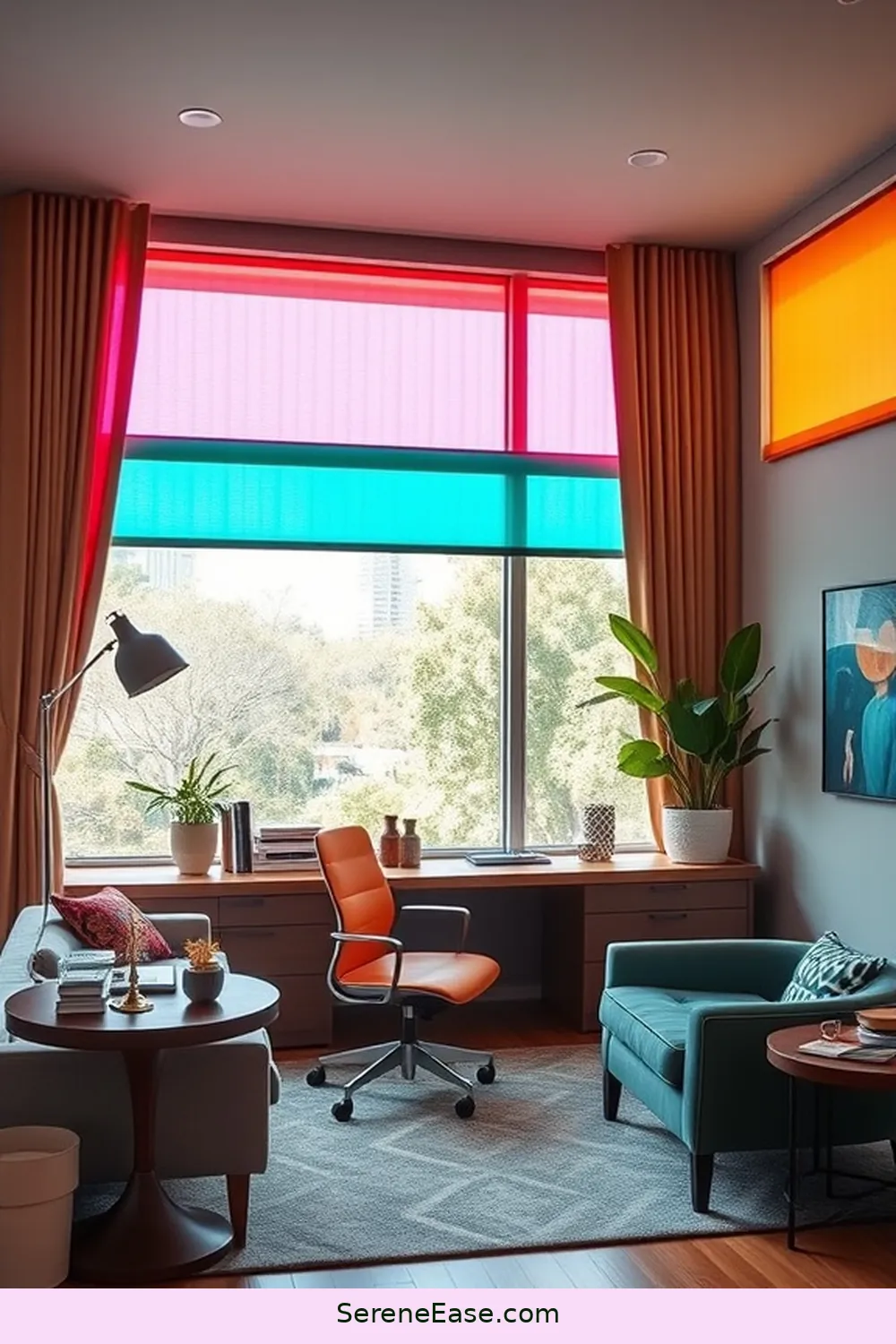 21 Ways to Achieve a Bold and Bright Mid-Century Modern Home Office Style 17 Install Sleek Window Treatments for 21 Ways to Achieve a Bold and Bright Mid-Century Modern Home Office Style