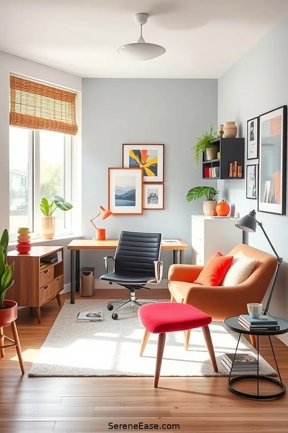 21 Ways to Achieve a Bold and Bright Mid-Century Modern Home Office Style 11 Opt for Minimalist Accessories for 21 Ways to Achieve a Bold and Bright Mid-Century Modern Home Office Style
