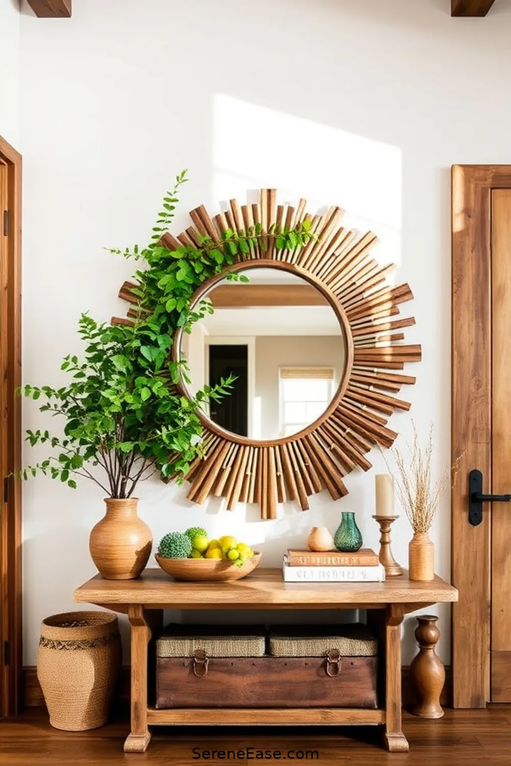 21 Ways to Achieve a Bold and Bright Rustic Style Entryway 15 Hang a Statement Mirror for 21 Ways to Achieve a Bold and Bright Rustic Style Entryway