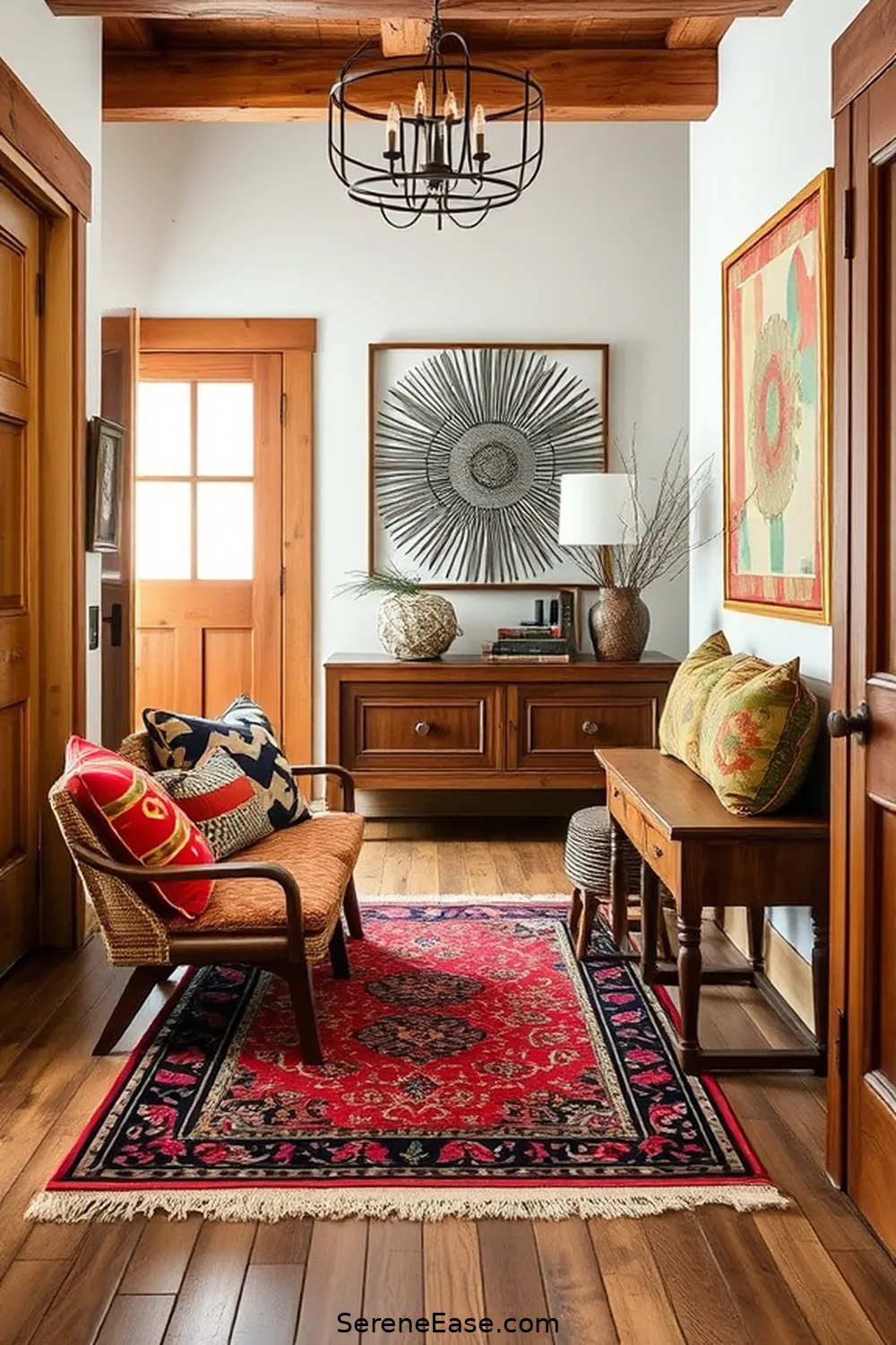 21 Ways to Achieve a Bold and Bright Rustic Style Entryway 18 Use Bold Patterns in Accessories for 21 Ways to Achieve a Bold and Bright Rustic Style Entryway