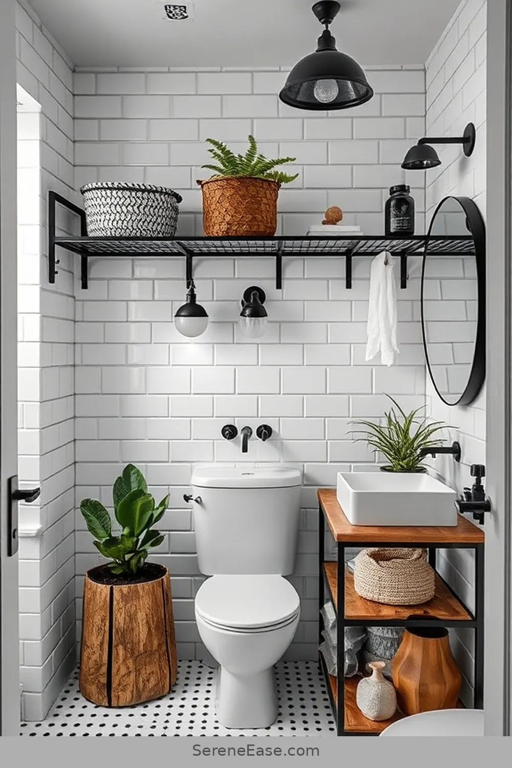 21 Ways to Achieve an Industrial Style Black and White Bathroom 17 Add Decorative Storage Baskets for 21 Ways to Achieve an Industrial Style Black and White Bathroom