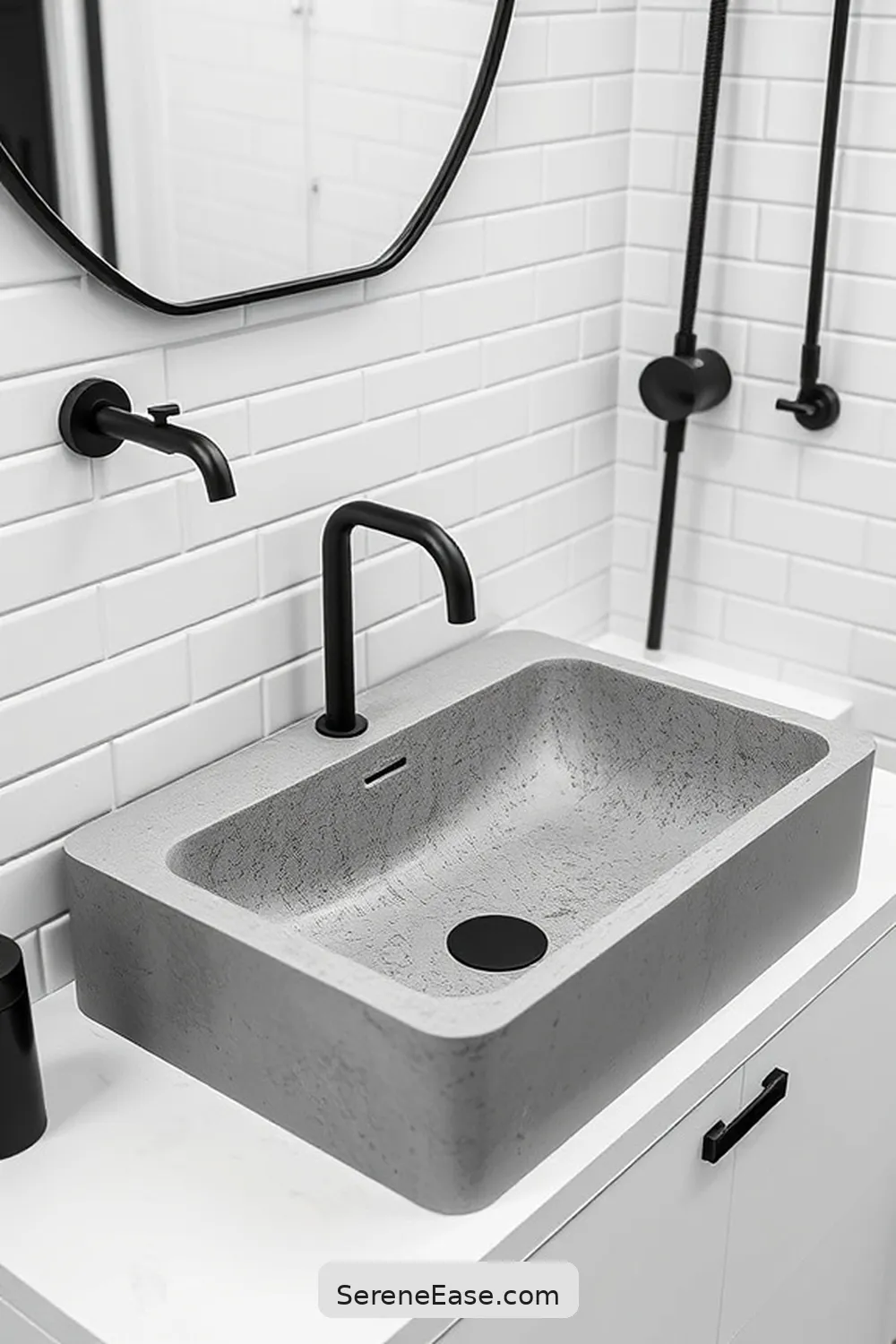 21 Ways to Achieve an Industrial Style Black and White Bathroom 3 Choose a Concrete Sink for 21 Ways to Achieve an Industrial Style Black and White Bathroom