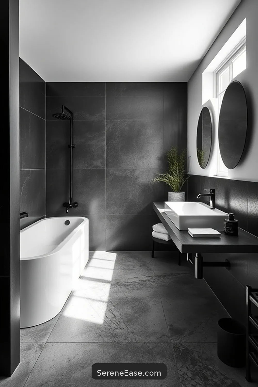 21 Ways to Achieve an Industrial Style Black and White Bathroom 16 Include Concrete Flooring for 21 Ways to Achieve an Industrial Style Black and White Bathroom