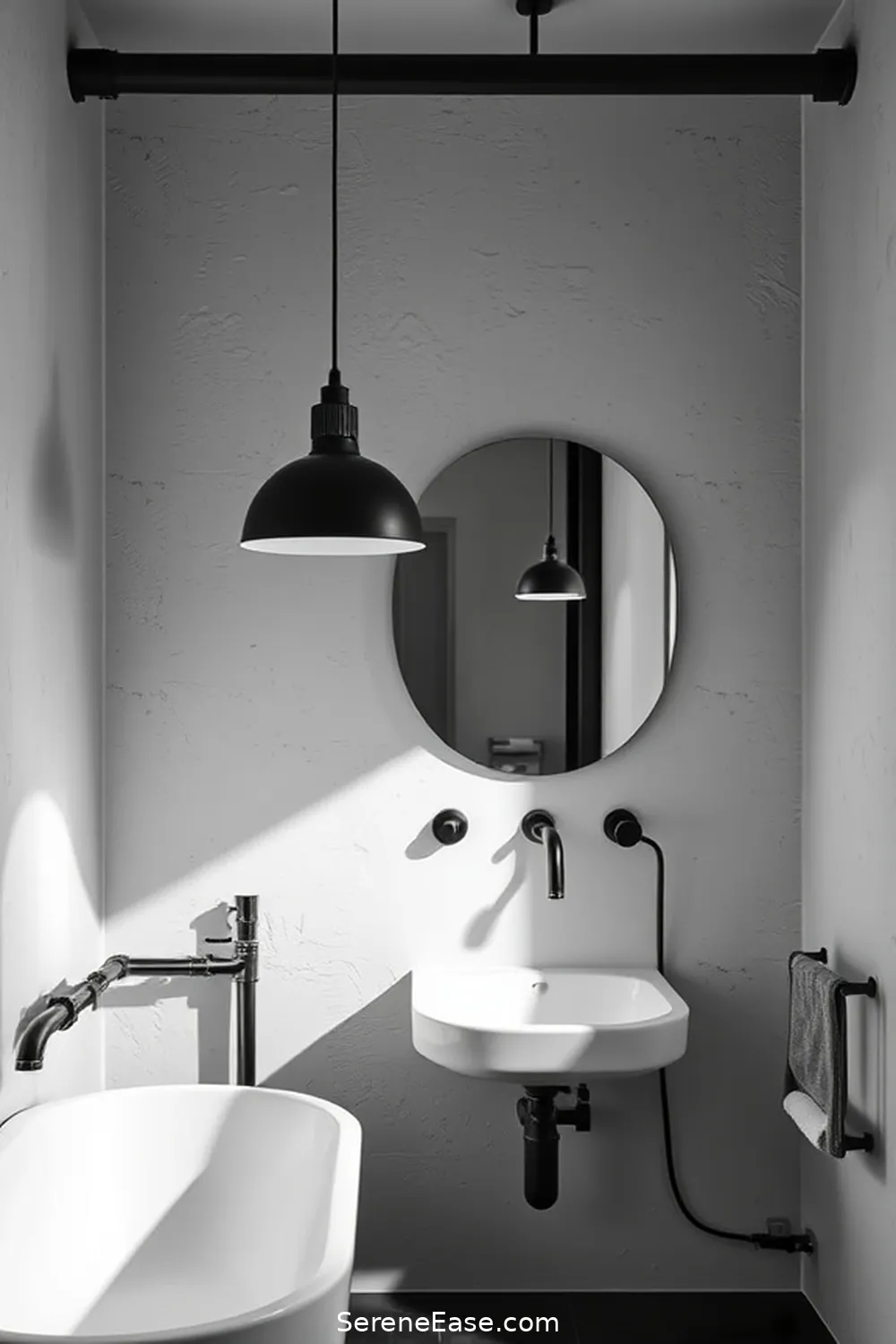 21 Ways to Achieve an Industrial Style Black and White Bathroom 8 Incorporate Industrial Lighting for 21 Ways to Achieve an Industrial Style Black and White Bathroom