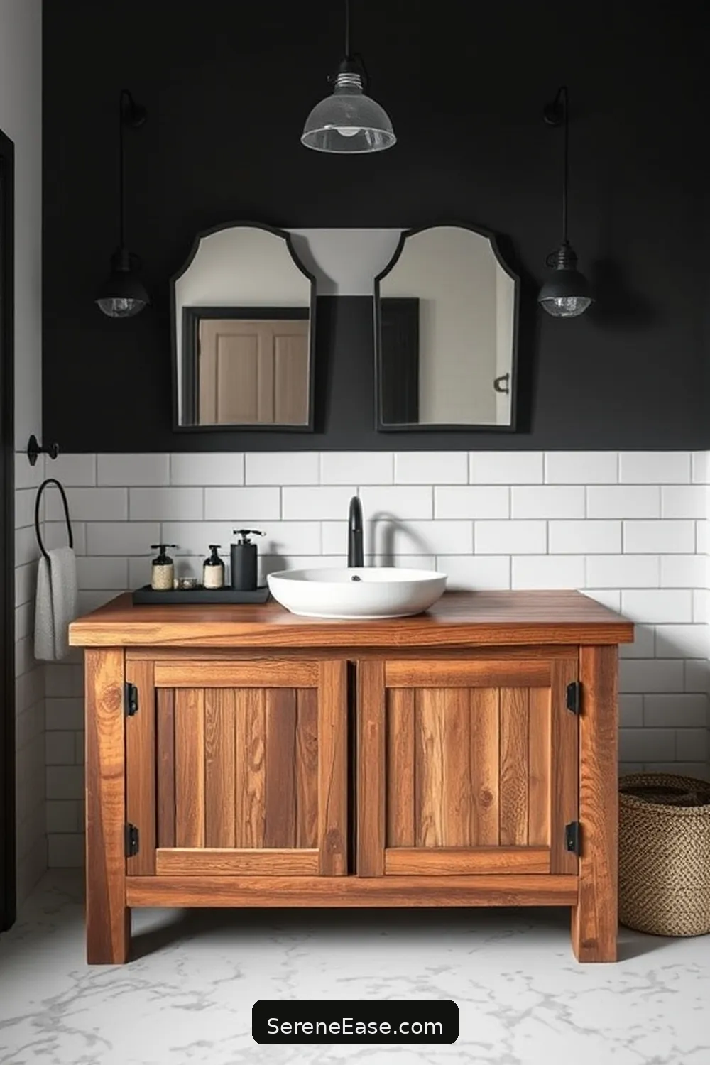 21 Ways to Achieve an Industrial Style Black and White Bathroom 13 Incorporate a Rustic Vanity for 21 Ways to Achieve an Industrial Style Black and White Bathroom