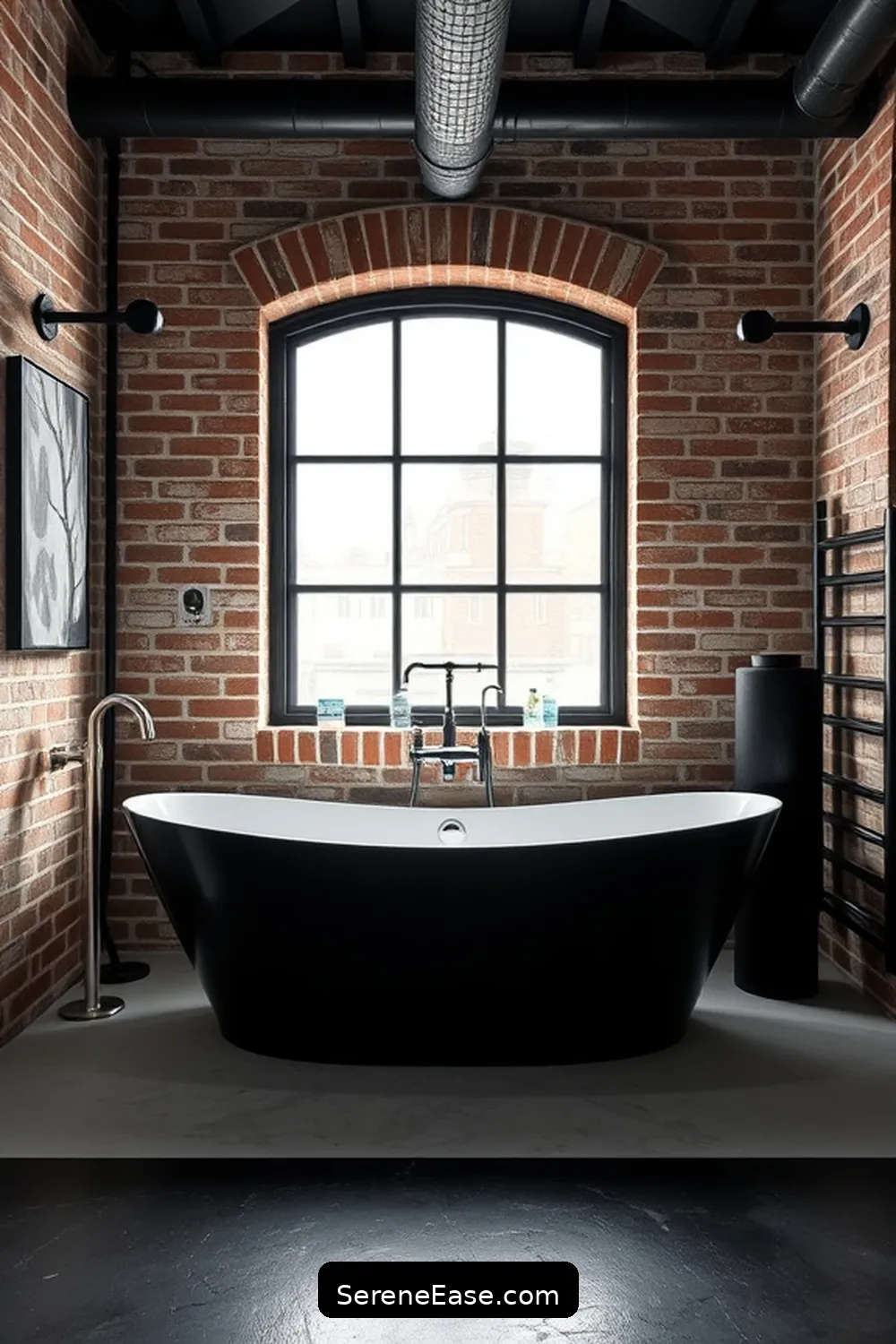21 Ways to Achieve an Industrial Style Black and White Bathroom 6 Install a Freestanding Tub for 21 Ways to Achieve an Industrial Style Black and White Bathroom