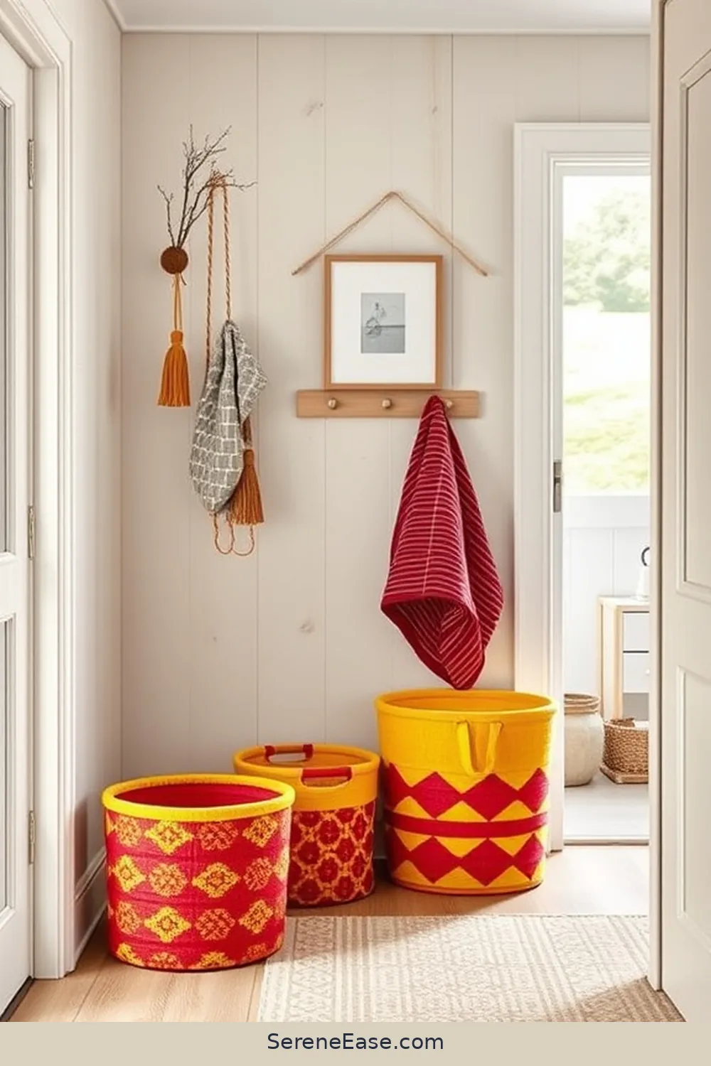 21 Ways to Add Bold Bright Touches to Scandinavian Entryway Style 5 Add Brightly Colored Storage Baskets for 21 Ways to Add Bold Bright Touches to Scandinavian Entryway Style