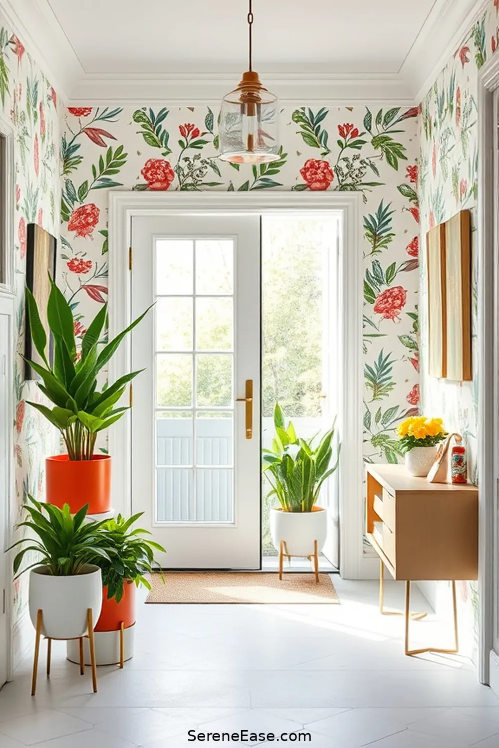 21 Ways to Add Bold Bright Touches to Scandinavian Entryway Style 6 Install a Fun Wallpaper for 21 Ways to Add Bold Bright Touches to Scandinavian Entryway Style