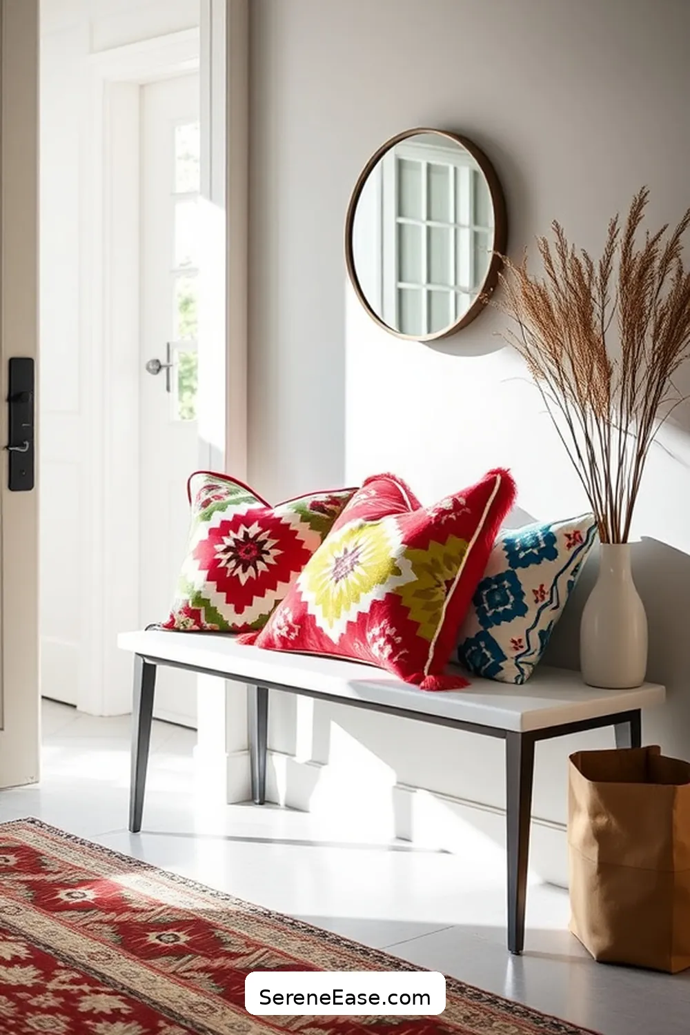 21 Ways to Add Bold Bright Touches to Scandinavian Entryway Style 9 Introduce Colorful Throw Pillows for 21 Ways to Add Bold Bright Touches to Scandinavian Entryway Style