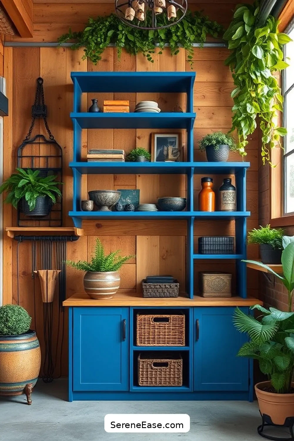 21 Ways to Add Jewel Tones to Rustic Garage Style 3 Add Sapphire Blue Shelving Units for 21 Ways to Add Jewel Tones to Rustic Garage Style