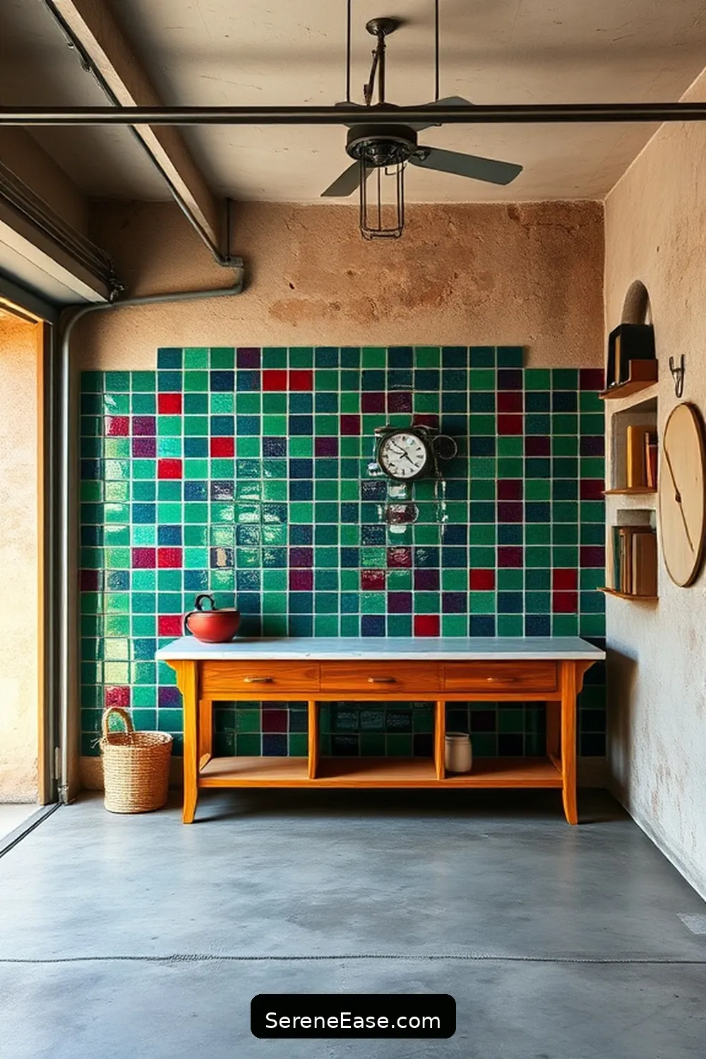 21 Ways to Add Jewel Tones to Rustic Garage Style 11 Create a Feature Wall With Jewel-Toned Tiles for 21 Ways to Add Jewel Tones to Rustic Garage Style