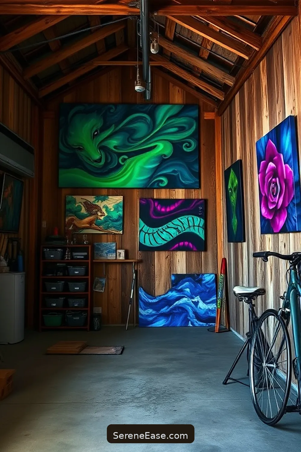 21 Ways to Add Jewel Tones to Rustic Garage Style 6 Hang Colorful Artwork for 21 Ways to Add Jewel Tones to Rustic Garage Style