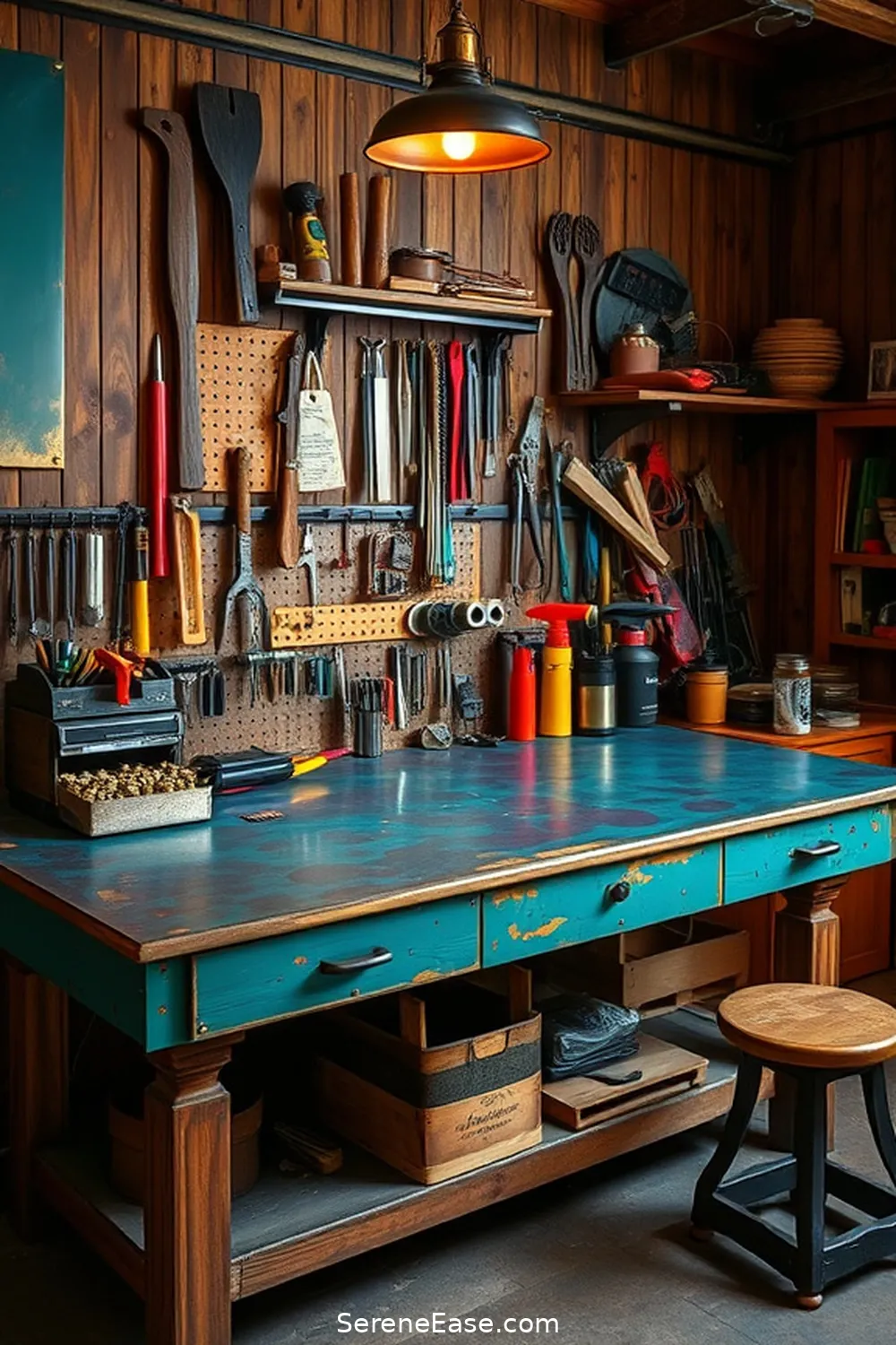 21 Ways to Add Jewel Tones to Rustic Garage Style 7 Install a Bold, Colorful Workbench for 21 Ways to Add Jewel Tones to Rustic Garage Style