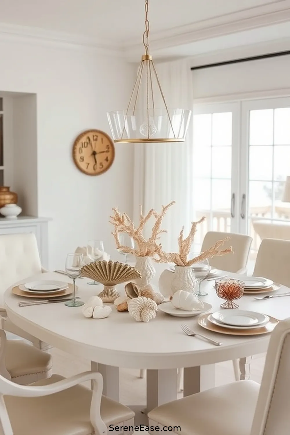 21 Ways to Create a Monochromatic Coastal Style Dining Room 22 Accessorize With Seashells and Coral for 21 Ways to Create a Monochromatic Coastal Style Dining Room