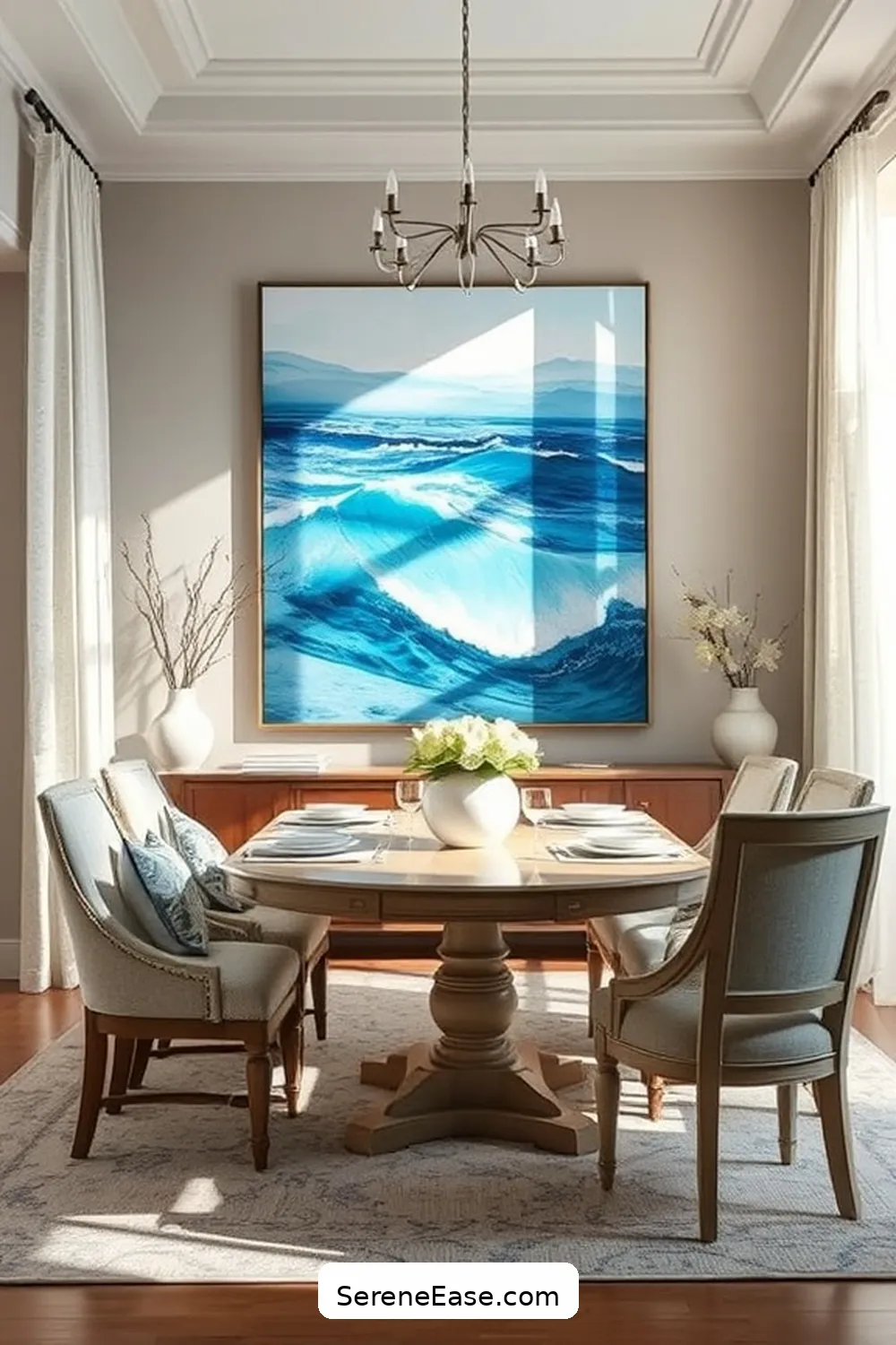 21 Ways to Create a Monochromatic Coastal Style Dining Room 10 Enhance With Ocean-Inspired Artwork for 21 Ways to Create a Monochromatic Coastal Style Dining Room