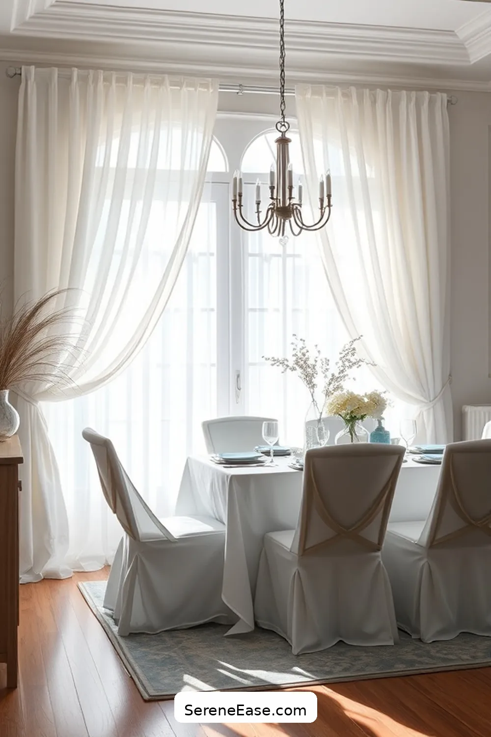 21 Ways to Create a Monochromatic Coastal Style Dining Room 5 Use Light, Airy Fabrics for 21 Ways to Create a Monochromatic Coastal Style Dining Room