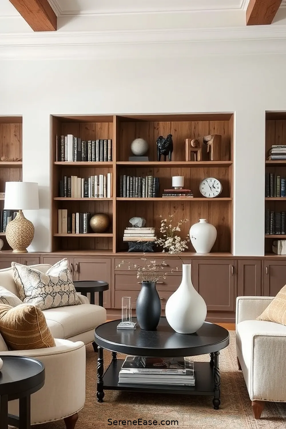 Choose Monochromatic Accessories for 21 Ways to Create a Monochromatic Library in Modern Farmhouse Style