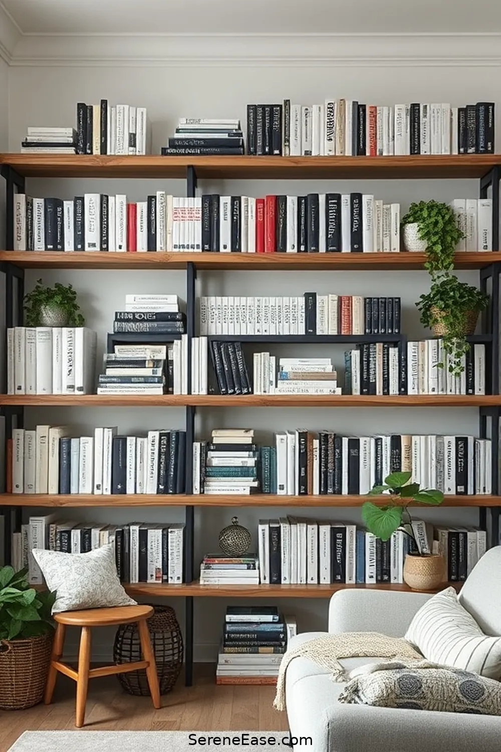 Create a Feature Wall for 21 Ways to Create a Monochromatic Library in Modern Farmhouse Style
