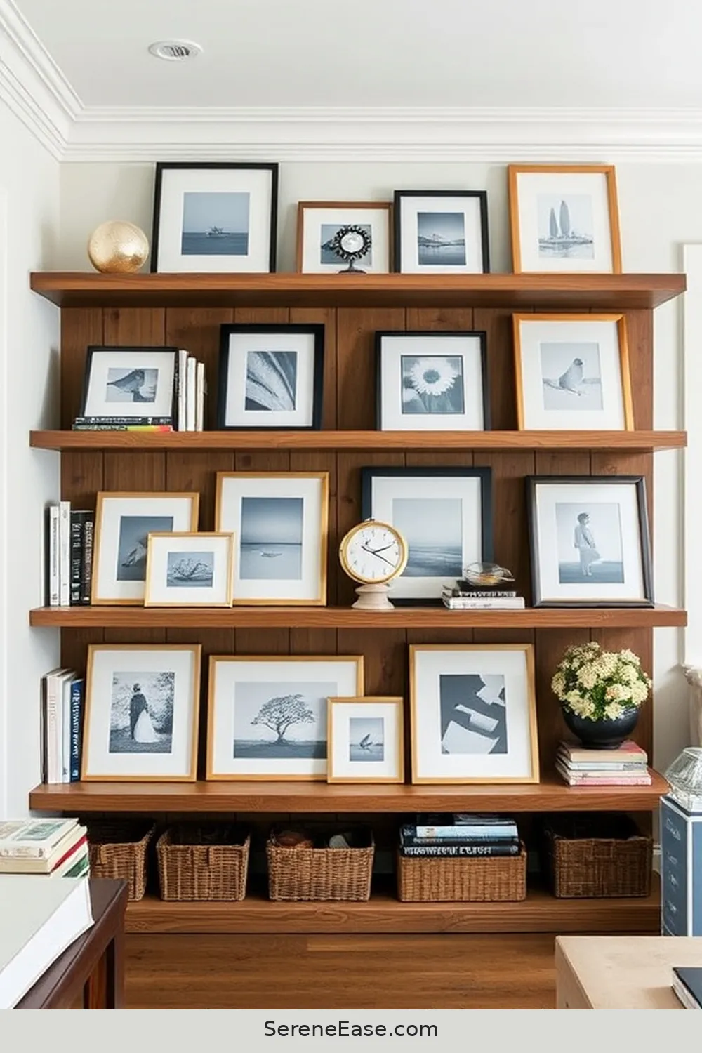 Display Artwork in a Monochromatic Scheme for 21 Ways to Create a Monochromatic Library in Modern Farmhouse Style