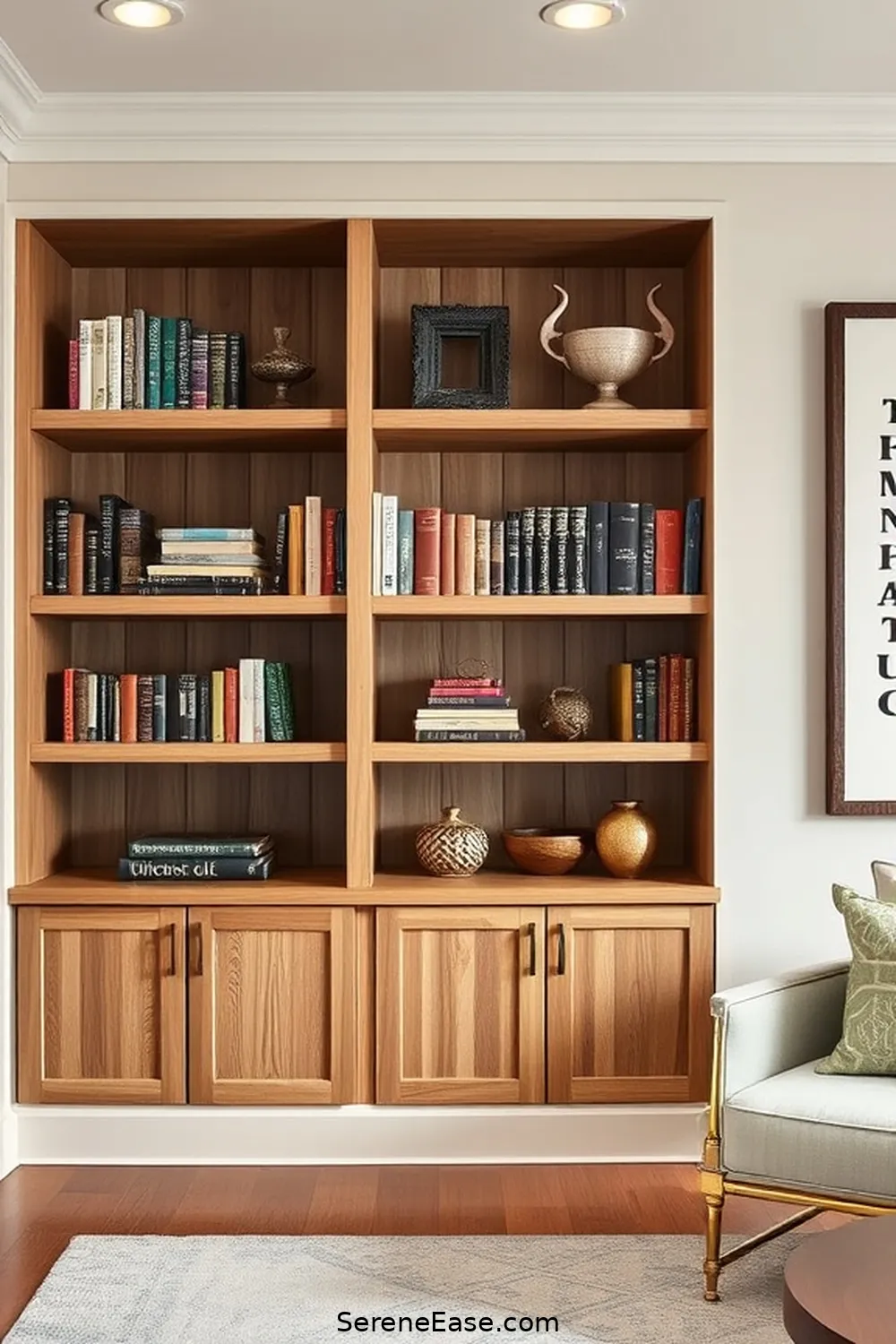 Incorporate Built-In Shelving for 21 Ways to Create a Monochromatic Library in Modern Farmhouse Style