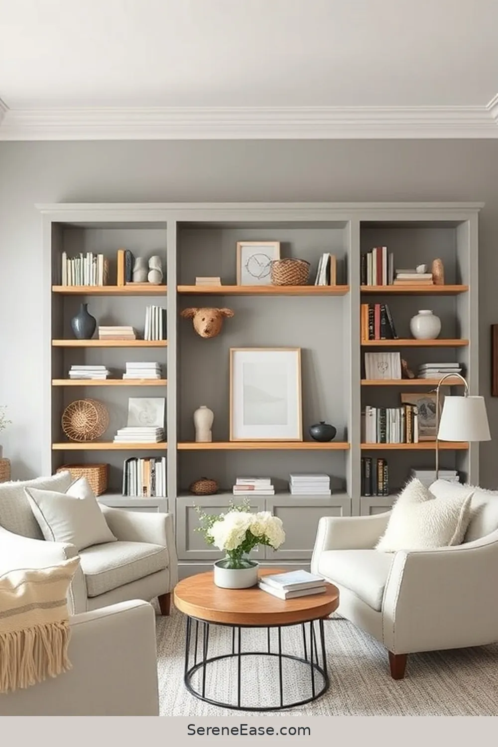 Paint the Walls for 21 Ways to Create a Monochromatic Library in Modern Farmhouse Style