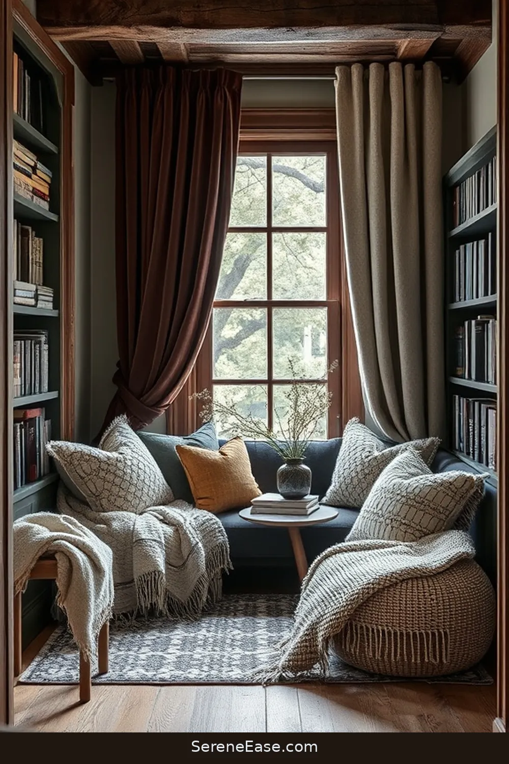 Use Textured Fabrics for 21 Ways to Create a Monochromatic Library in Modern Farmhouse Style
