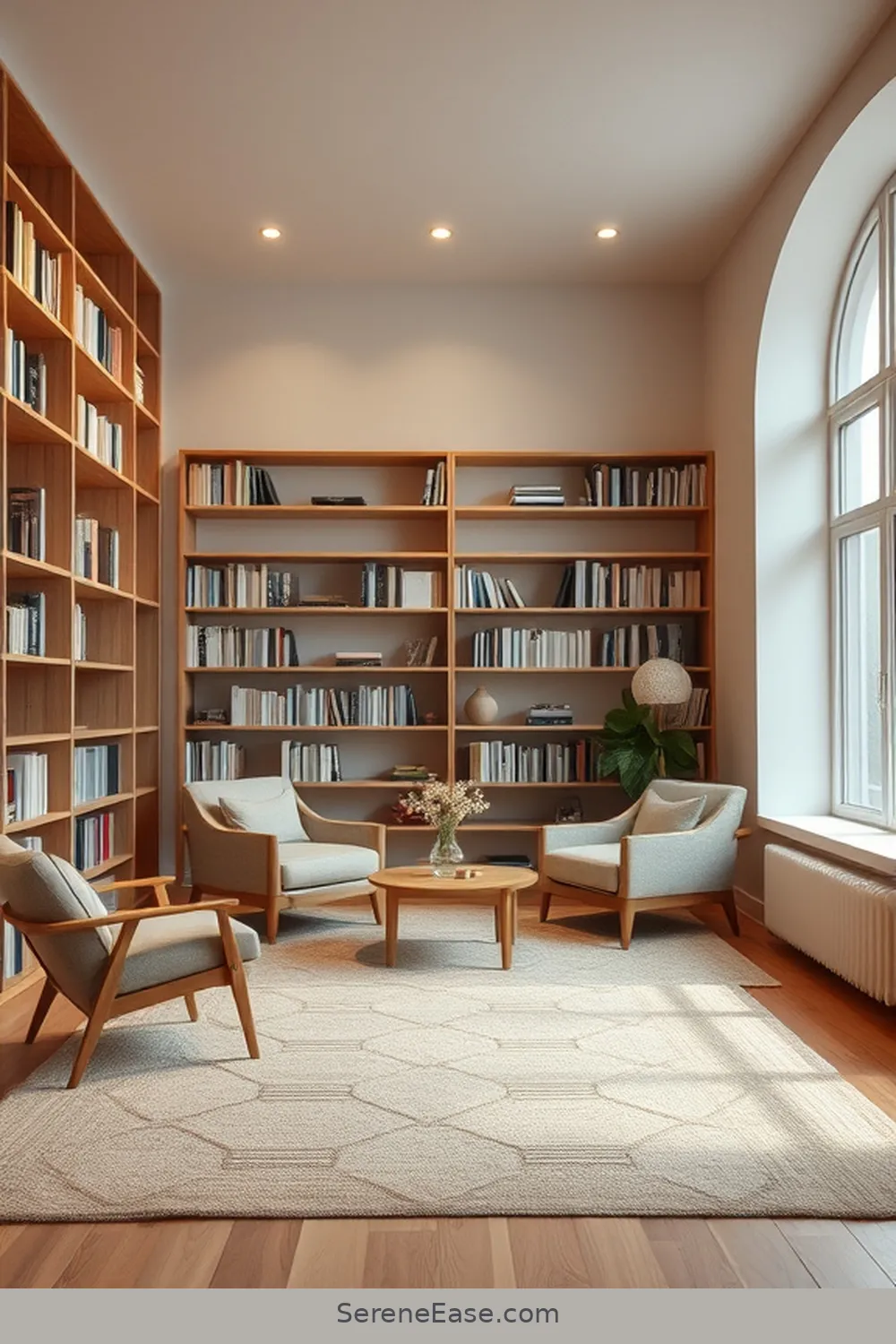 Utilize Area Rugs for 21 Ways to Create a Monochromatic Library in Modern Farmhouse Style