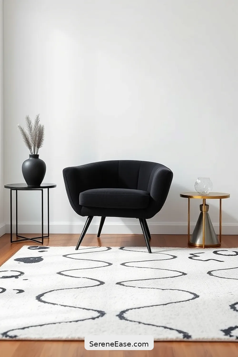 Add a Black Accent Chair for 21 Ways to Incorporate Black and White Style in a Mid-Century Modern Hallway