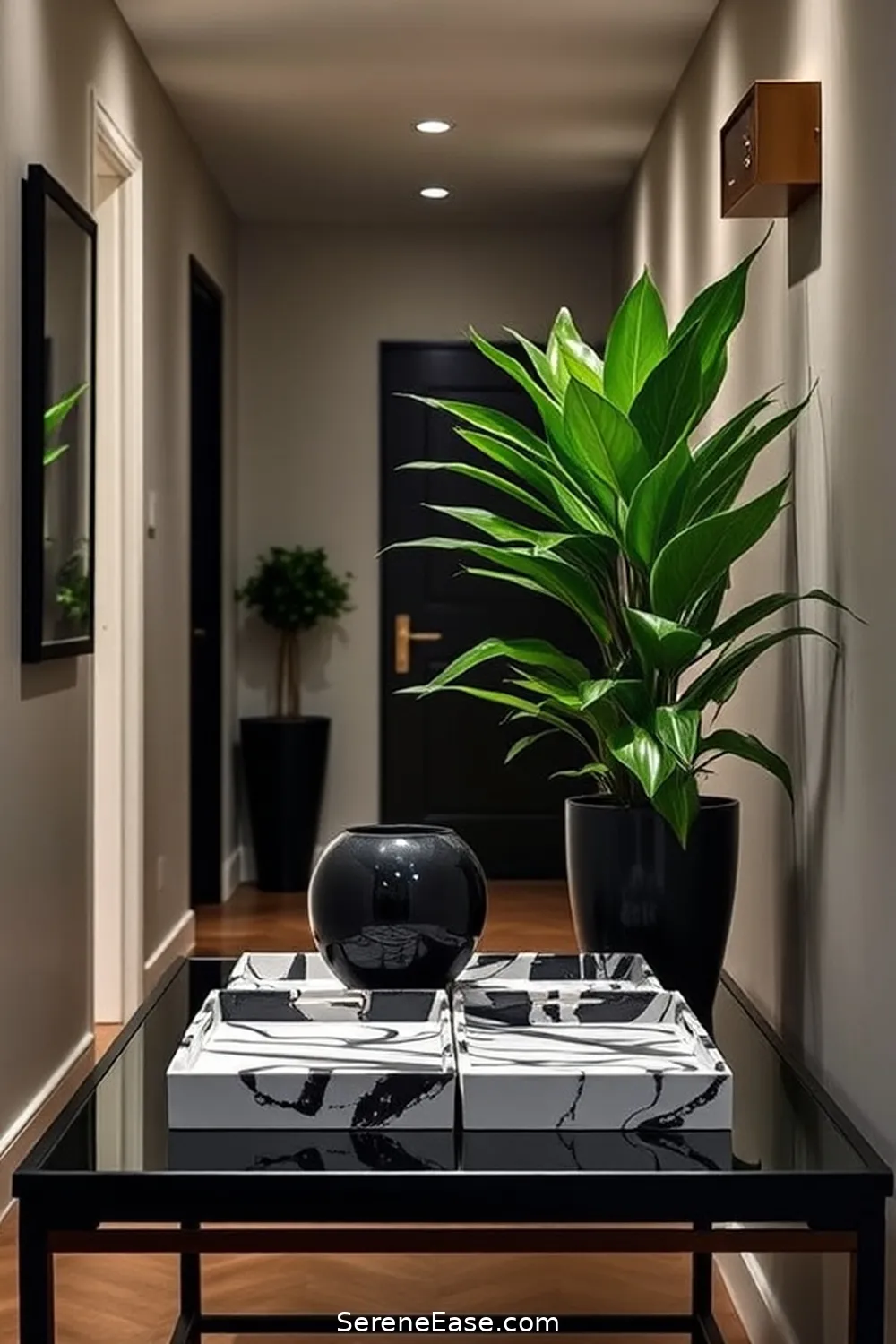 Incorporate Black and White Decorative Trays for 21 Ways to Incorporate Black and White Style in a Mid-Century Modern Hallway