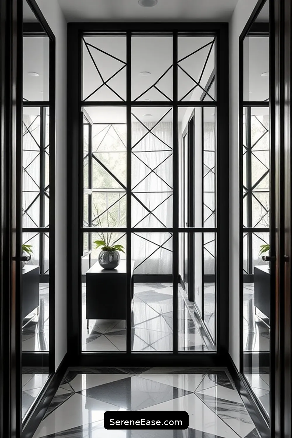 Use Black Framed Mirrors for 21 Ways to Incorporate Black and White Style in a Mid-Century Modern Hallway