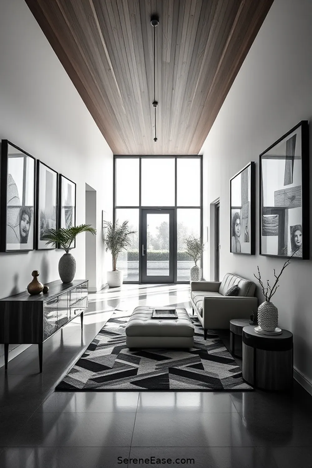 Use Black and White Photography for 21 Ways to Incorporate Black and White Style in a Mid-Century Modern Hallway
