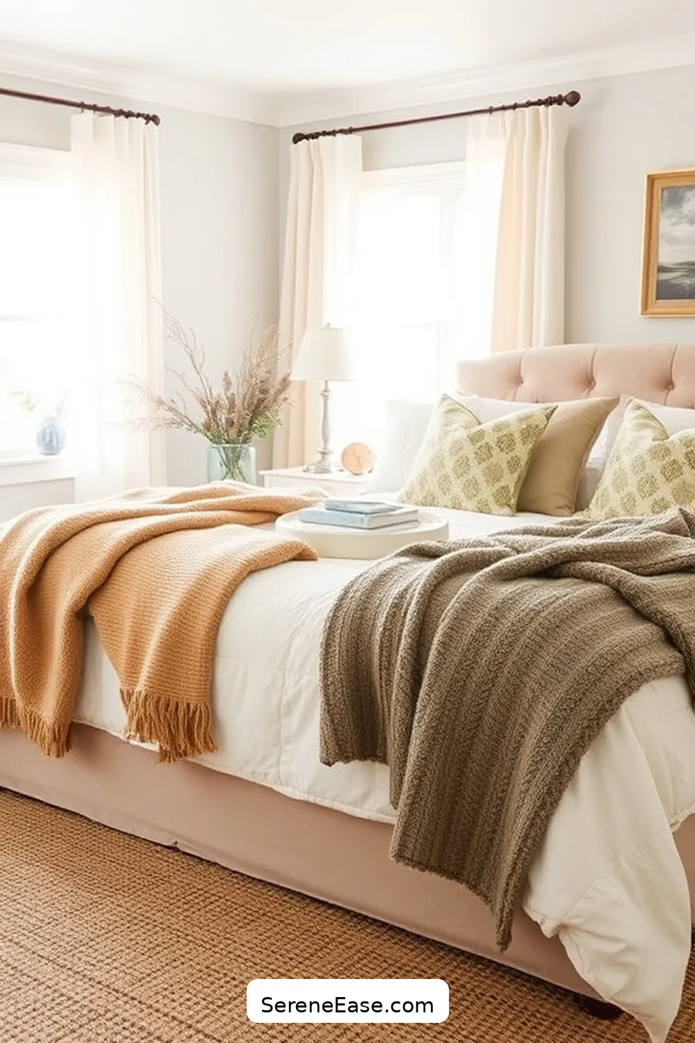 21 Ways to Incorporate Earth Tones in Coastal Style Bedrooms 9 Layer With Cozy Throws and Pillows for 21 Ways to Incorporate Earth Tones in Coastal Style Bedrooms