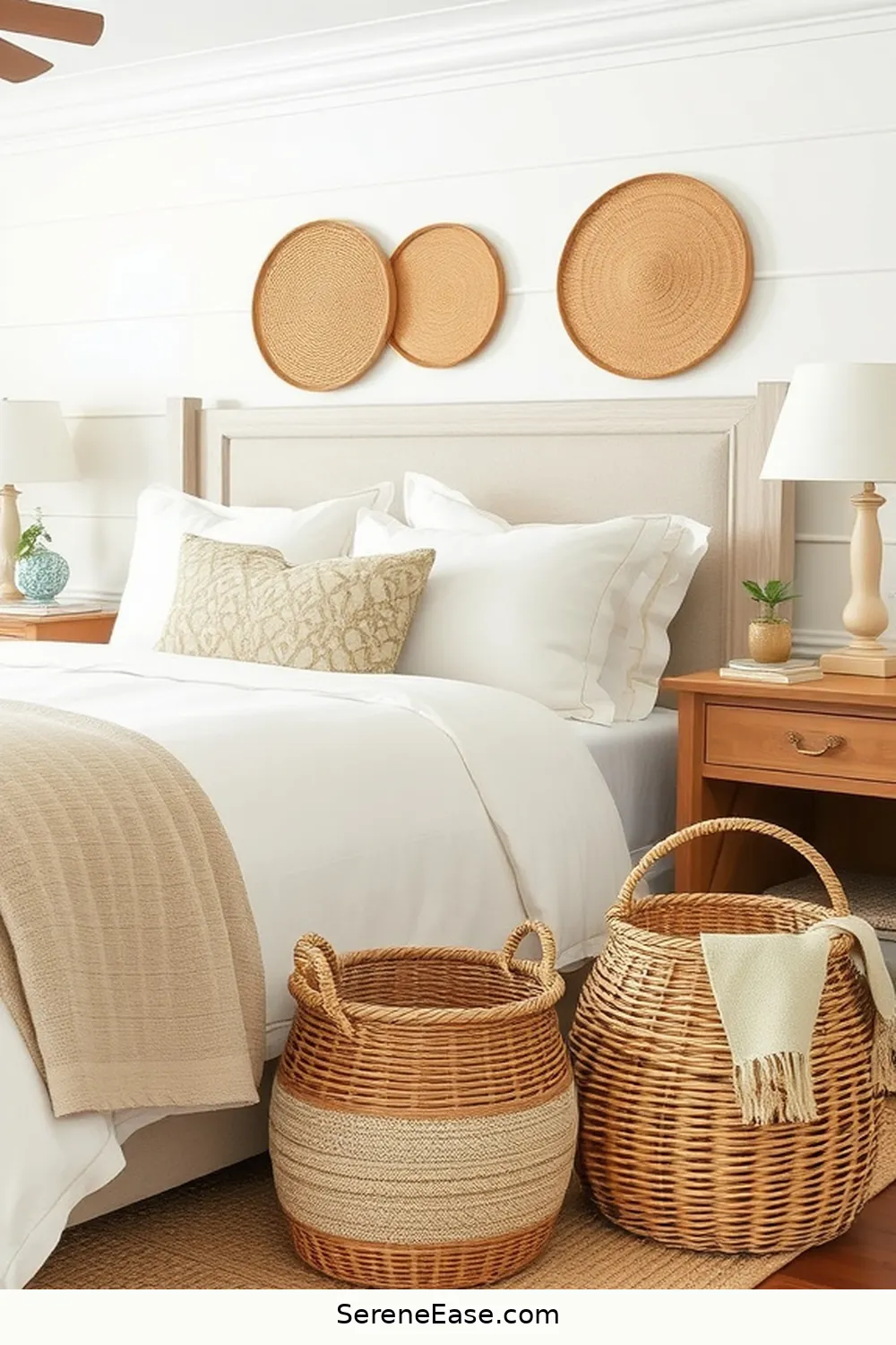 21 Ways to Incorporate Earth Tones in Coastal Style Bedrooms 4 Use Woven Baskets for Storage for 21 Ways to Incorporate Earth Tones in Coastal Style Bedrooms
