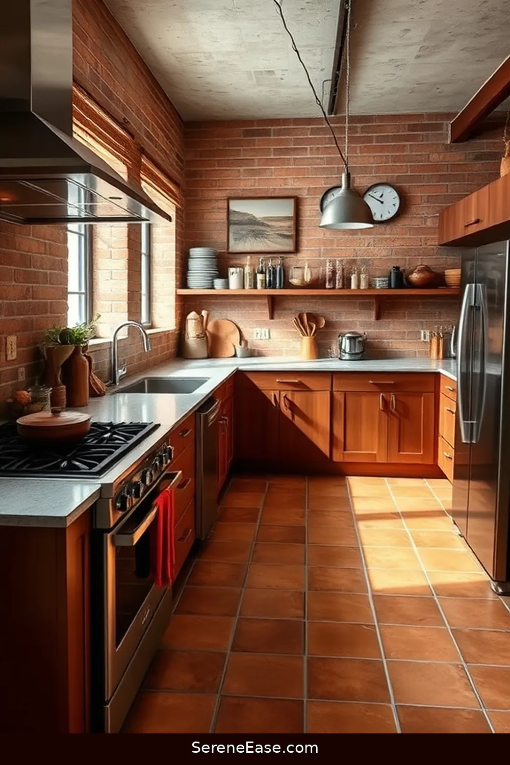 Add Terracotta Tiles for 21 Ways to Incorporate Earth Tones in Industrial Style Kitchens