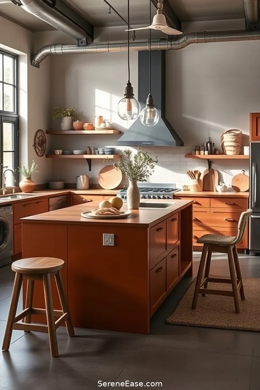 Add a Statement Earth Tone Island for 21 Ways to Incorporate Earth Tones in Industrial Style Kitchens