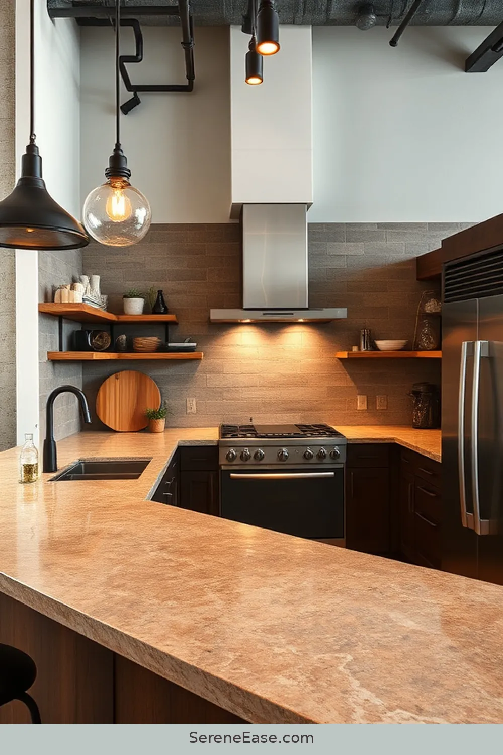 Incorporate Stone Countertops for 21 Ways to Incorporate Earth Tones in Industrial Style Kitchens