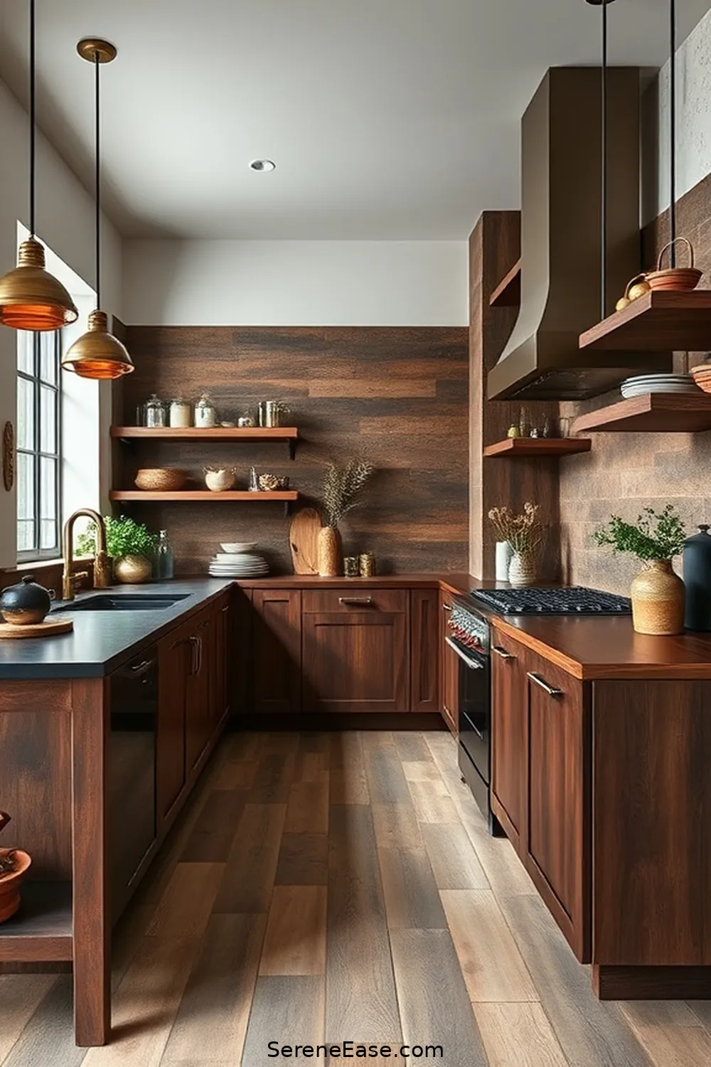 Select Metal Finishes in Warm Tones for 21 Ways to Incorporate Earth Tones in Industrial Style Kitchens